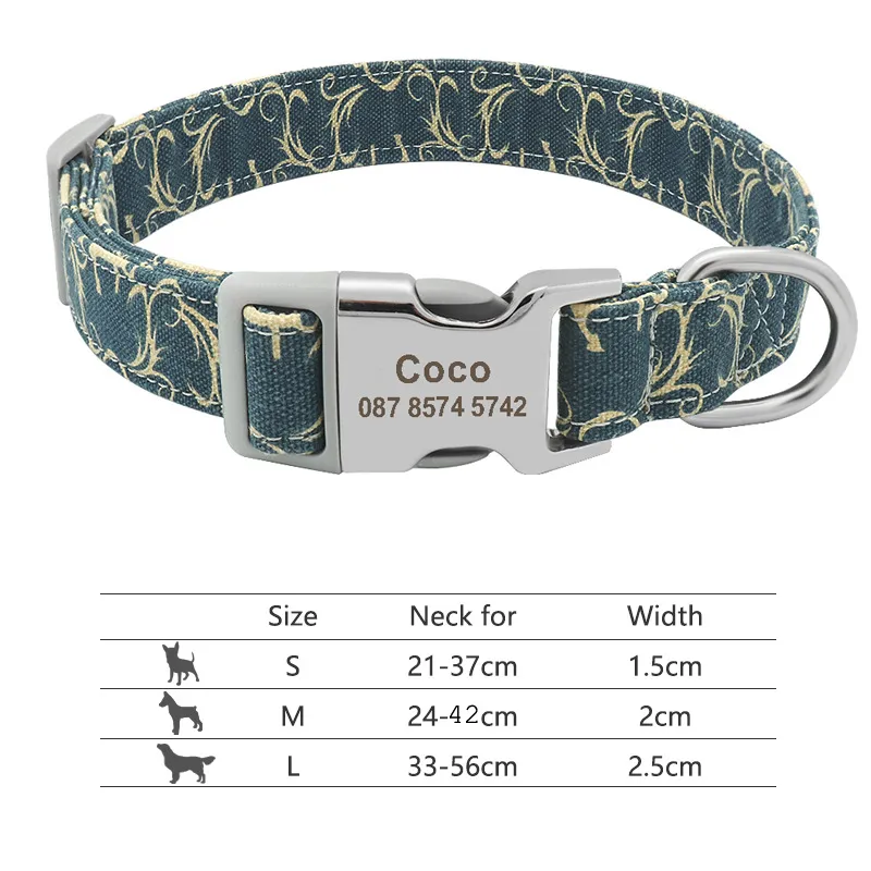 Adjustable Nylon Dog Collar Personalised Dogs Cat ID - 217H8