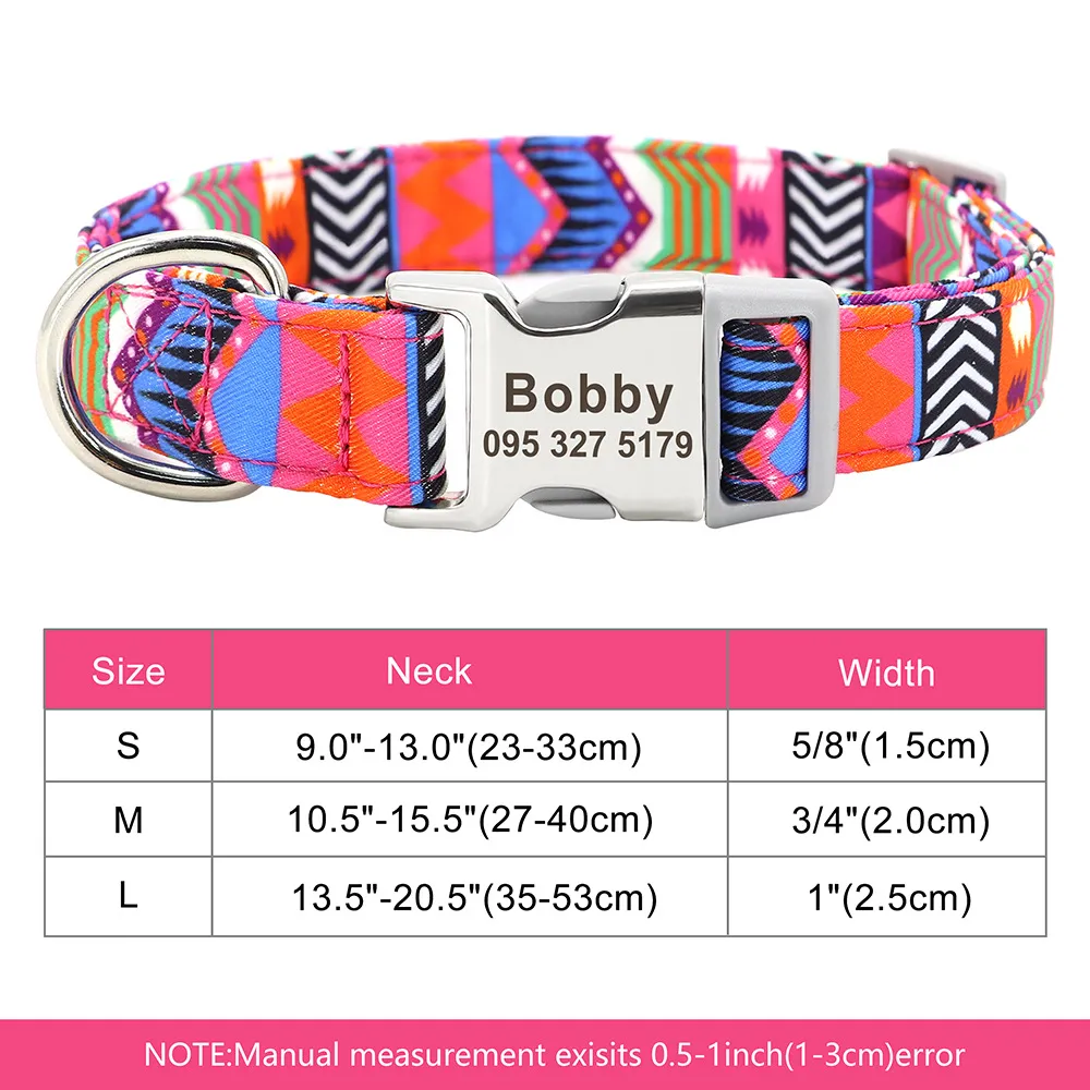 Adjustable Nylon Dog Collar Personalized Dogs Cat ID - 337Rose