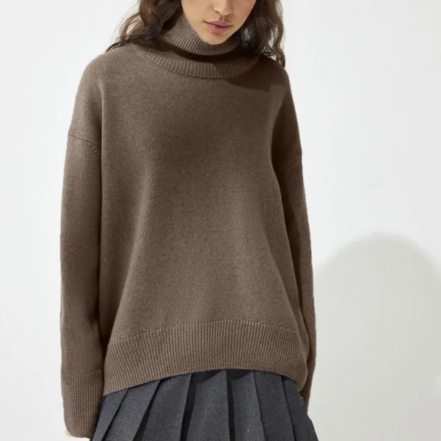 High Collar Loose Knitted Top Sweaters Women's Clothing Camel - Shop at LoveMi