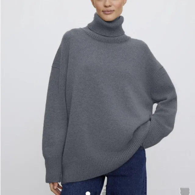 High Collar Loose Knitted Top Sweaters Women's Clothing Gray - Shop at LoveMi