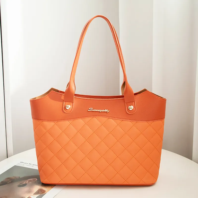 Rhombus Handbag Women Shopping Shoulder Crossbody Bags - Orange