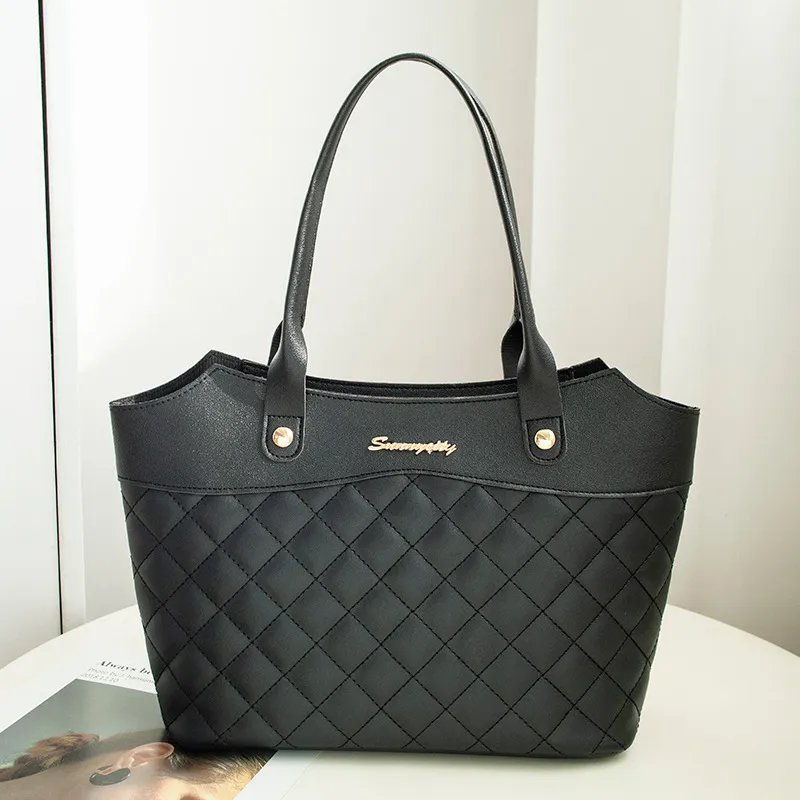 Rhombus Handbag Women Shopping Shoulder Crossbody Bags - Black