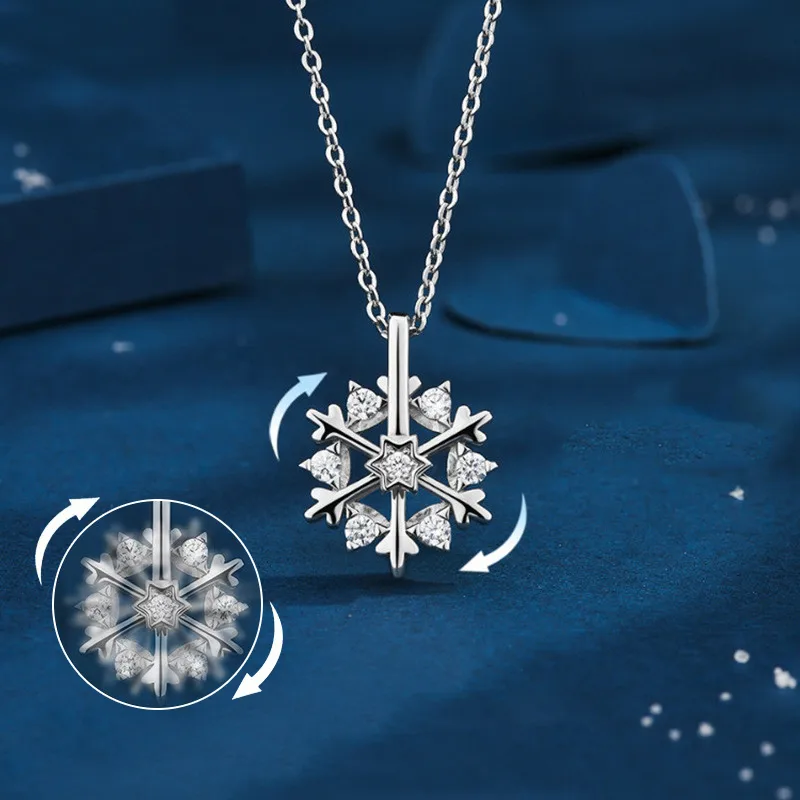 Rotatable 925 Silver Snowflake Necklace Women Luxury Niche Design