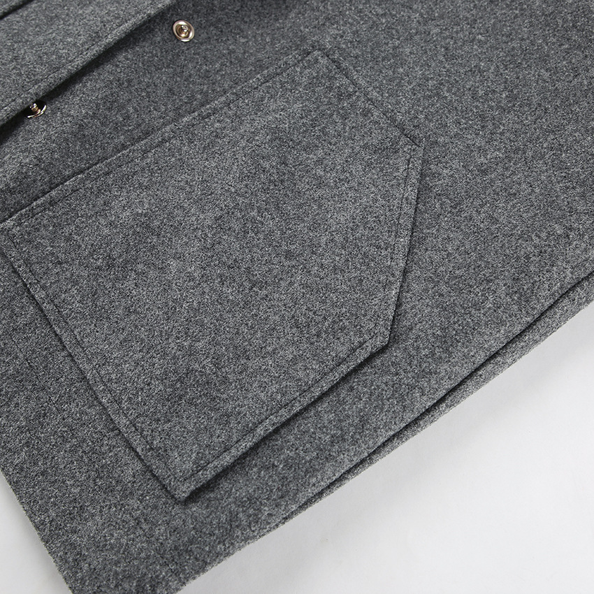 Gray Woolen Coat Graceful Stand Collar