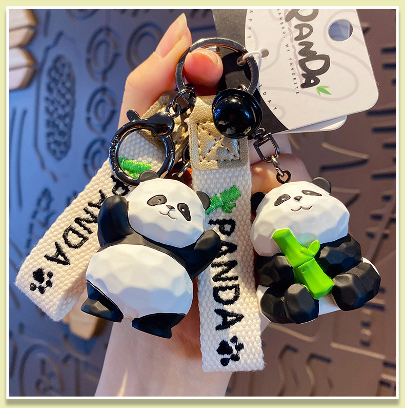 Resin Wood Carving Panda Keychain Pendant - Image 2