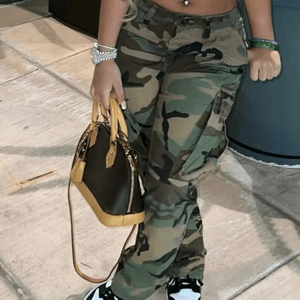 High Waisted Straight Tube Multicolor Camouflage Overalls - Camouflage