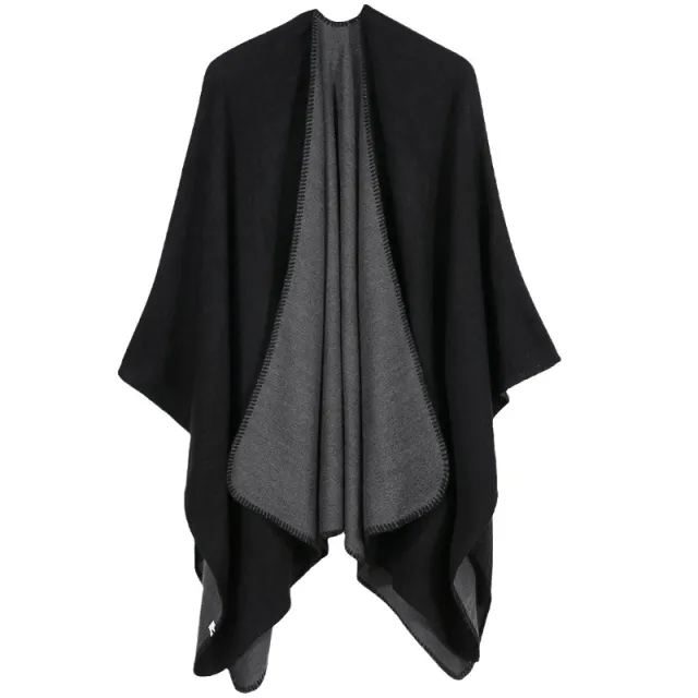 Double sided Design Cashmere like Outer Scarf Black - Shop at LoveMi