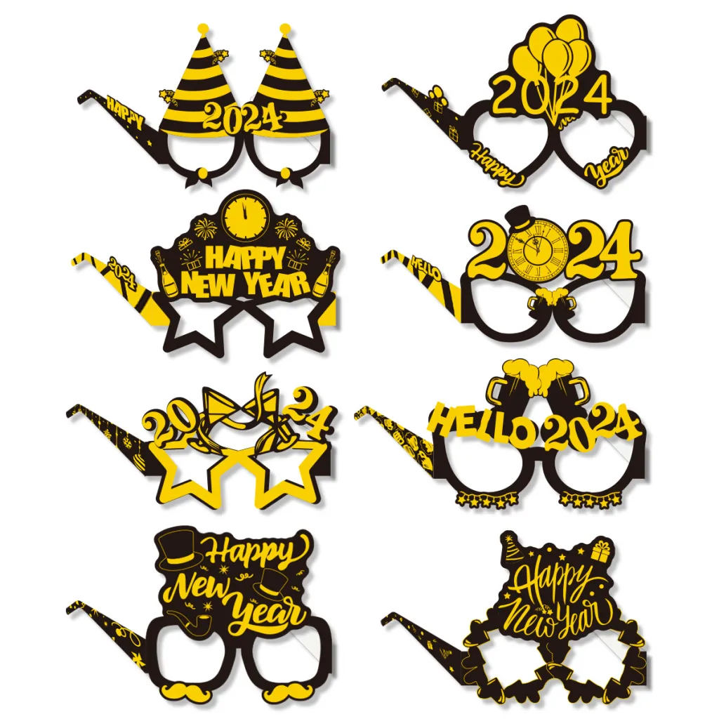 New Year Party Funny Photo Props Paper Glasses - 8Pcs