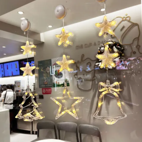 Christmas 3pcs LED Light Star Xmas Tree Hanging Sucker