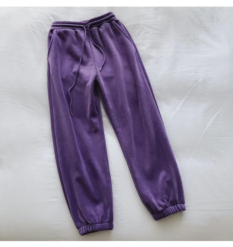 Sports Pants Female Fleece Lined Thick Loose Outerwear Casual Pants - Purple