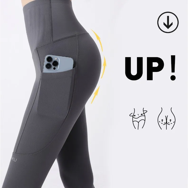 Pocket Cropped Shark Pants Outer Wear Hip Raise Yoga Pants - Gray