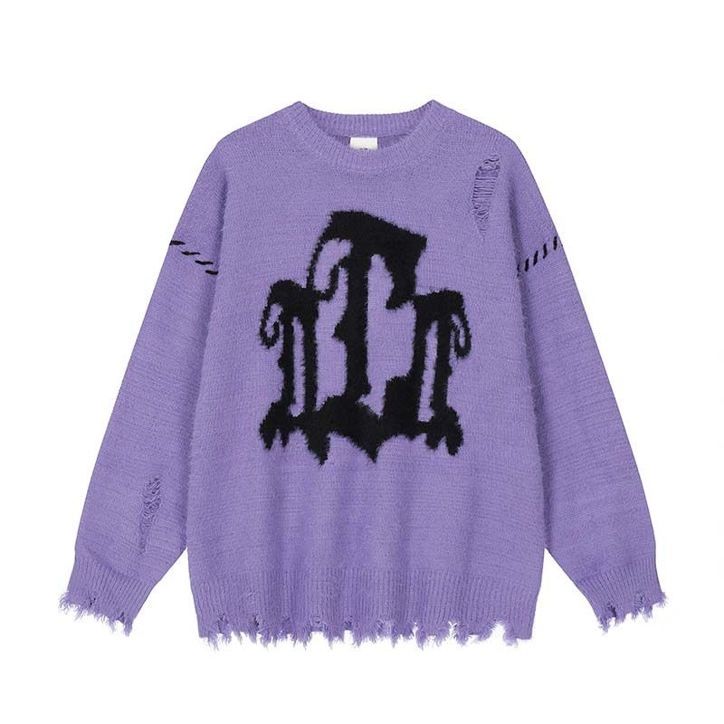 Women's Vintage Mohair Idle Style Letters Brocade Sweater