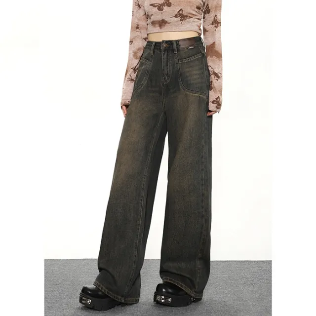 Women's American Vintage Waste Soil Loose Wide Leg Pants Dark Quality Edition - Shop at LoveMi