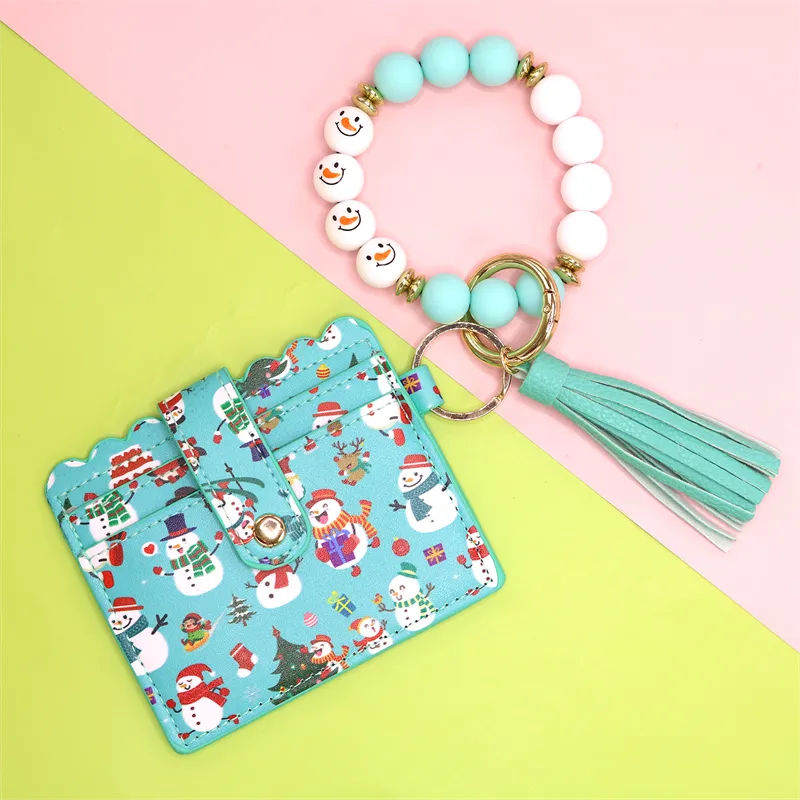 Christmas Card Holder Silicone Wrist Bracelet Keychain - Sky Blue