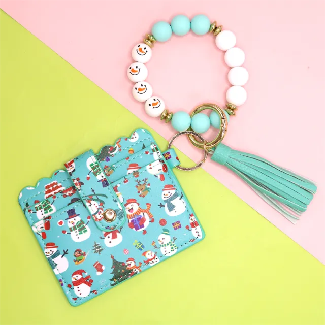 Christmas Card Holder Silicone Wrist Bracelet Keychain Sky Blue - Shop at LoveMi