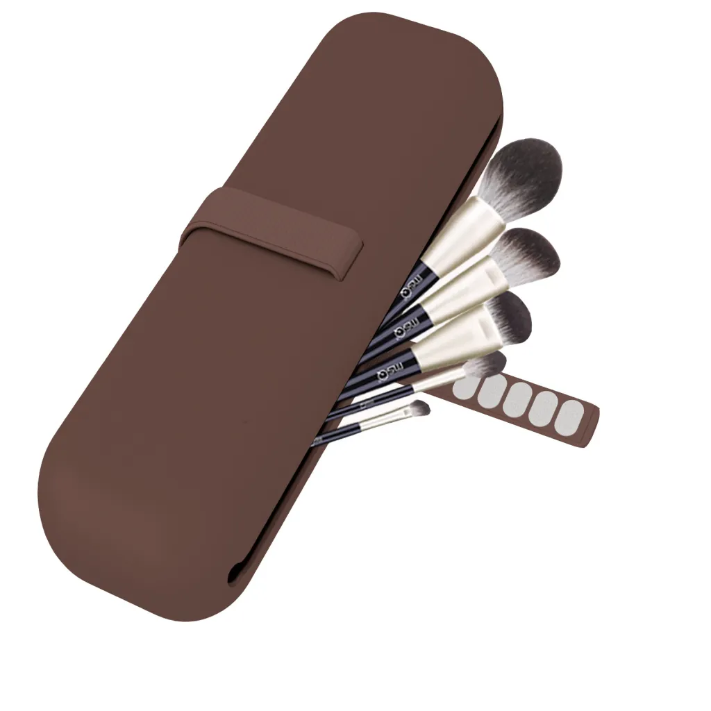 Portable Multifunctional Makeup Kit Travel Makeup Brush Bag - Coffee