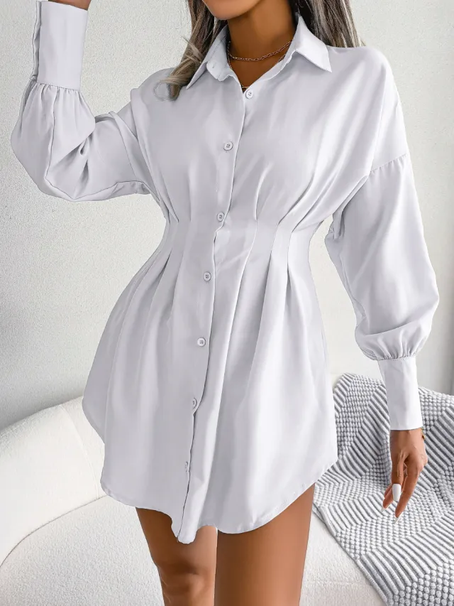 Lantern Sleeves Waist Asymmetric Dress White - Shop at LoveMi