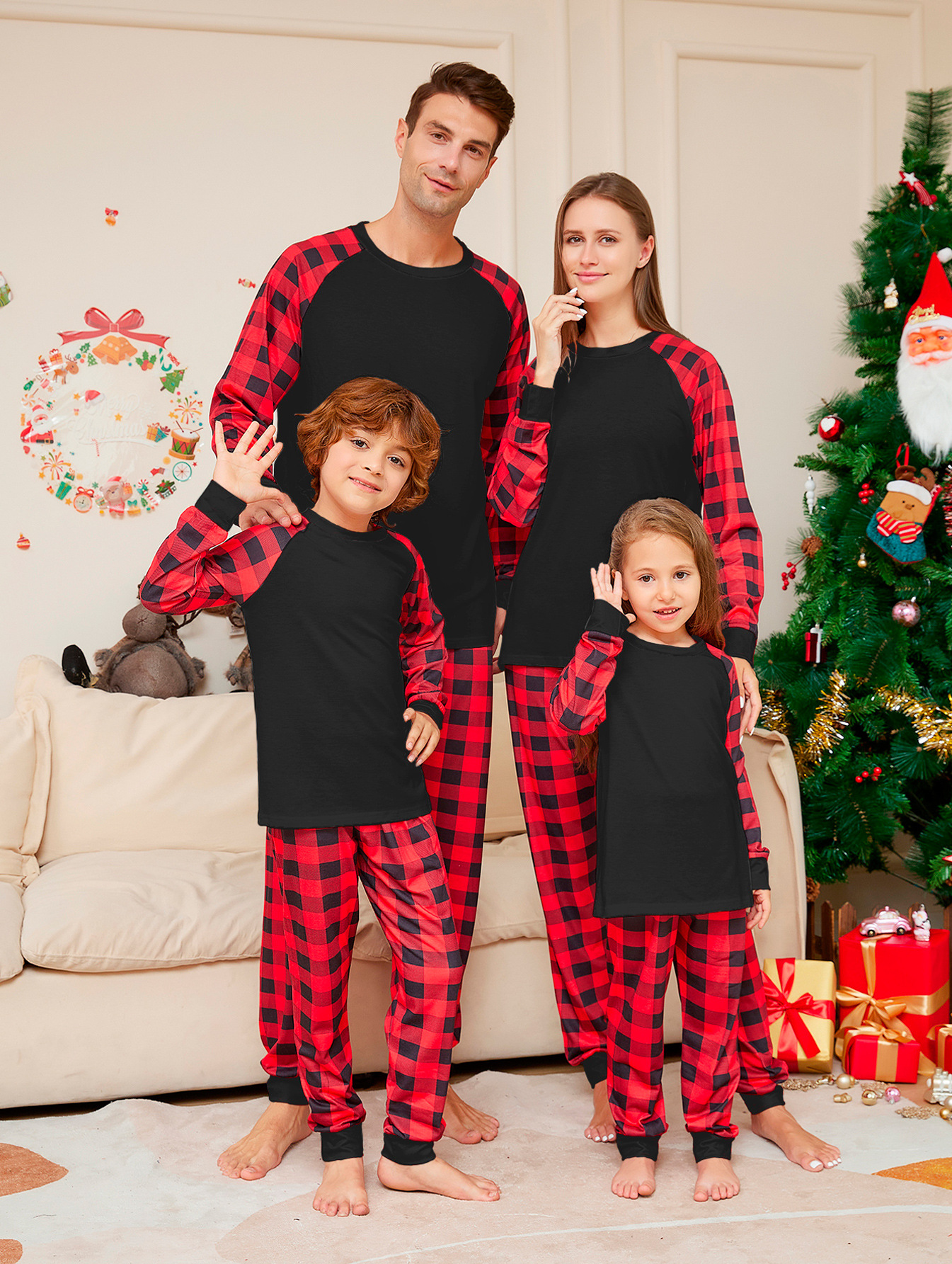 Women's Fashion Christmas Solid Color Plaid Printed Pajamas Set — foto 6