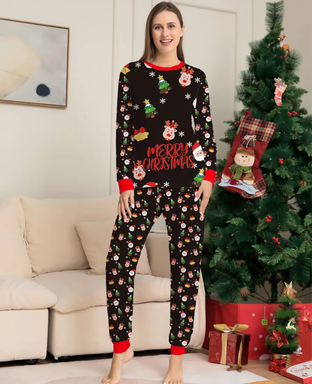 Fashion Christmas Parent-child Homewear Clothes Pajamas Set - Picture Color-Mother M