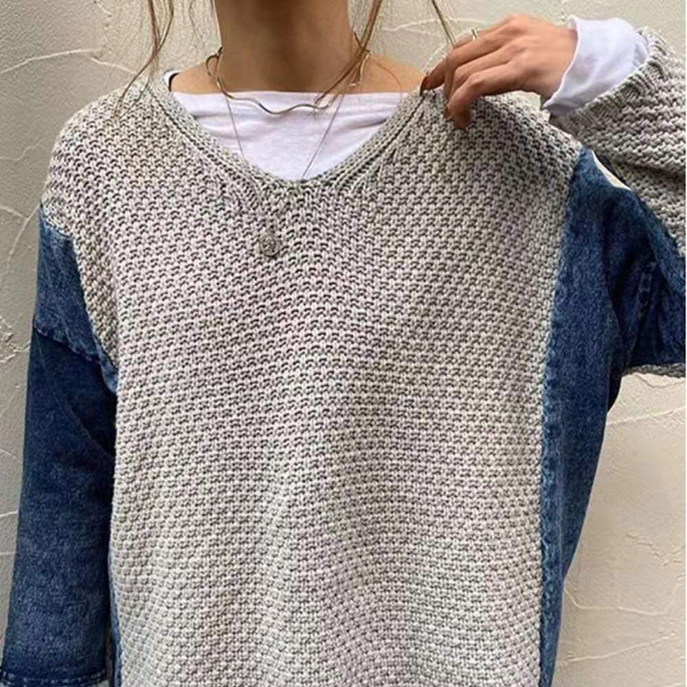 Women's European And American Knitwear Stitching Denim