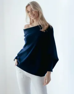 Fashion Round Neck Long Sleeve Comfortable Sweater - Navy - View 1