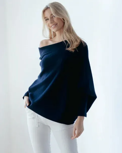 Fashion Round Neck Long Sleeve Comfortable Sweater Navy - Shop at LoveMi