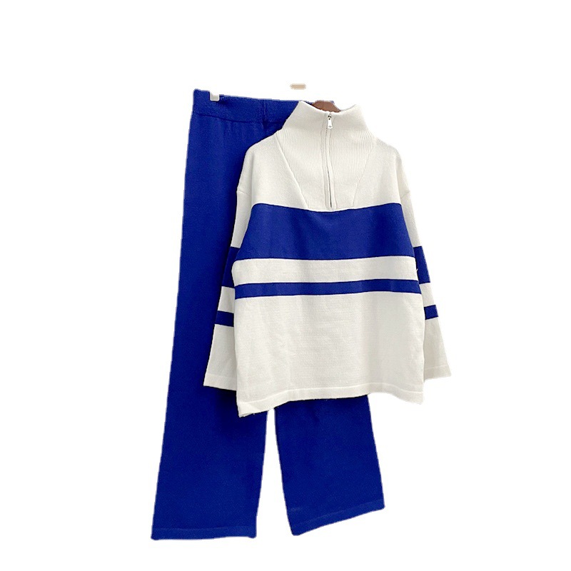 Zip Top Loose Pants Casual Two-piece Suit