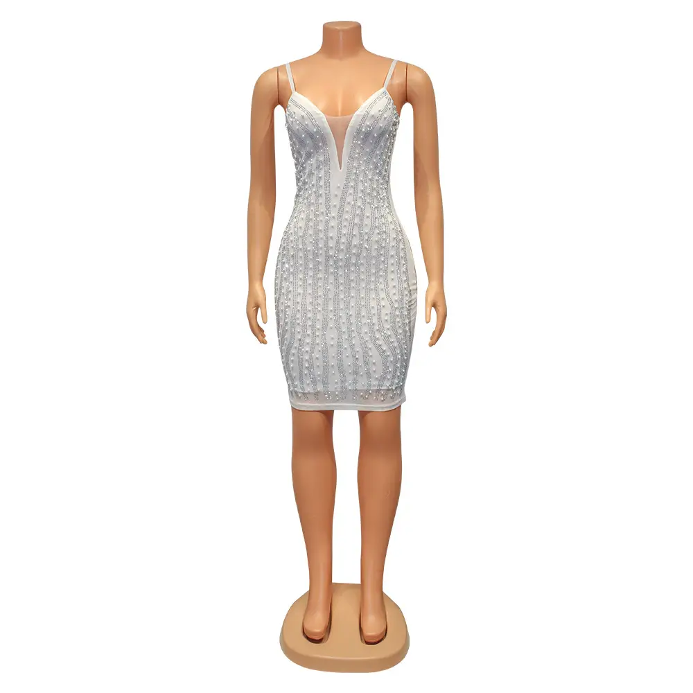 Tight Hot Rhinestone Beaded Suspender Jumpsuit