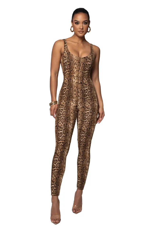 Big U neck Printed Jumpsuit Fashion Women's Wear S 2802 Snake Print - Shop at LoveMi