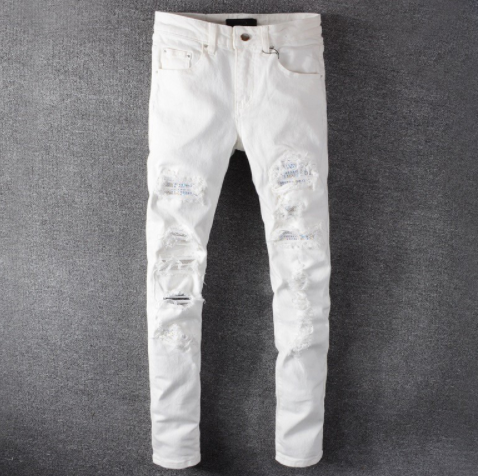 Men's Patch Stretch Hole Studded Jeans