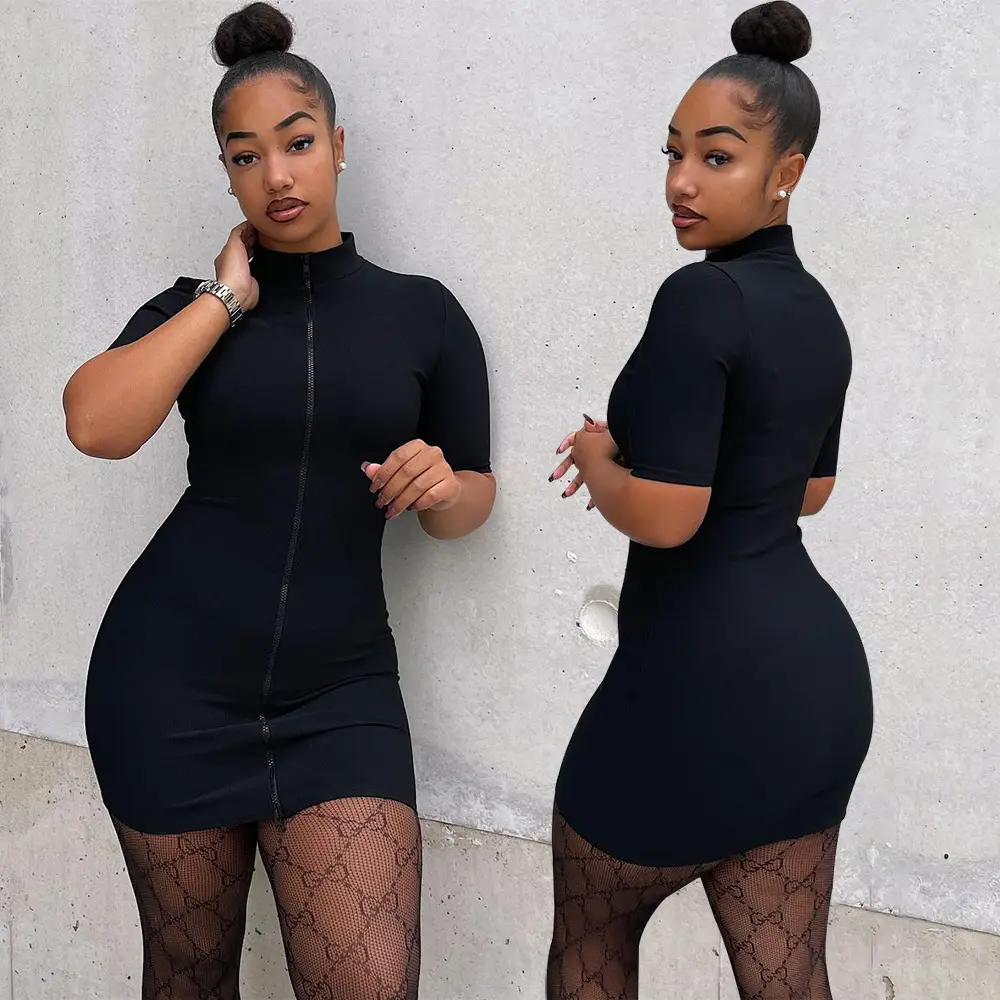 Solid Color Half Sleeve Dress Women