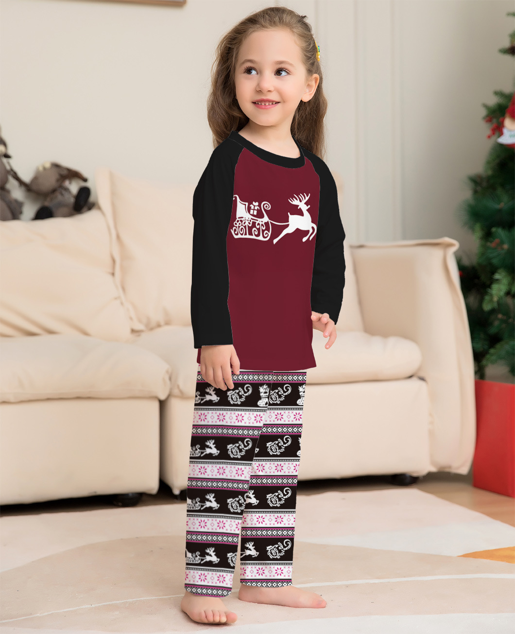 Women's Fashion Deer Pattern With Stripes Letter Printing Christmas Parent-child Suit — foto 6