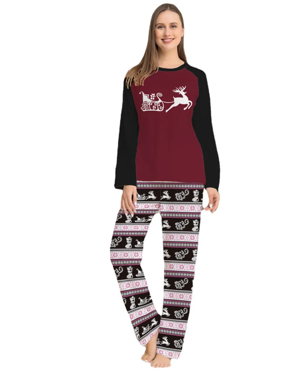 Women's Fashion Deer Pattern With Stripes Letter Printing Christmas Parent-child Suit - Picture Color-Mother'S Size L