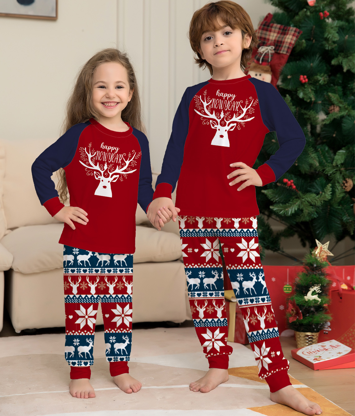 Color Matching Elk Christmas Parent-child Wear Homewear Pajamas Suit — foto 3