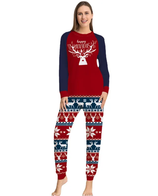 Color Matching Elk Christmas Parent child Wear Homewear Pajamas Suit Picture Color S For Mother - Shop at LoveMi