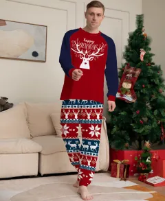 Color Matching Elk Christmas Parent-child Wear Homewear Pajamas Suit - View 1