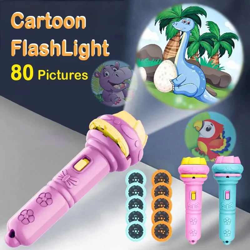 Cartoon Projection Flashlight 80 Patterns Creative Children Toy Projector