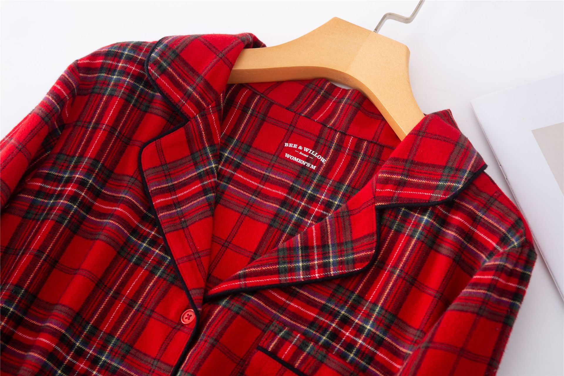 Christmas Couple Flannel Brushed Red Plaid Loose Long Sleeves Pajamas Suit