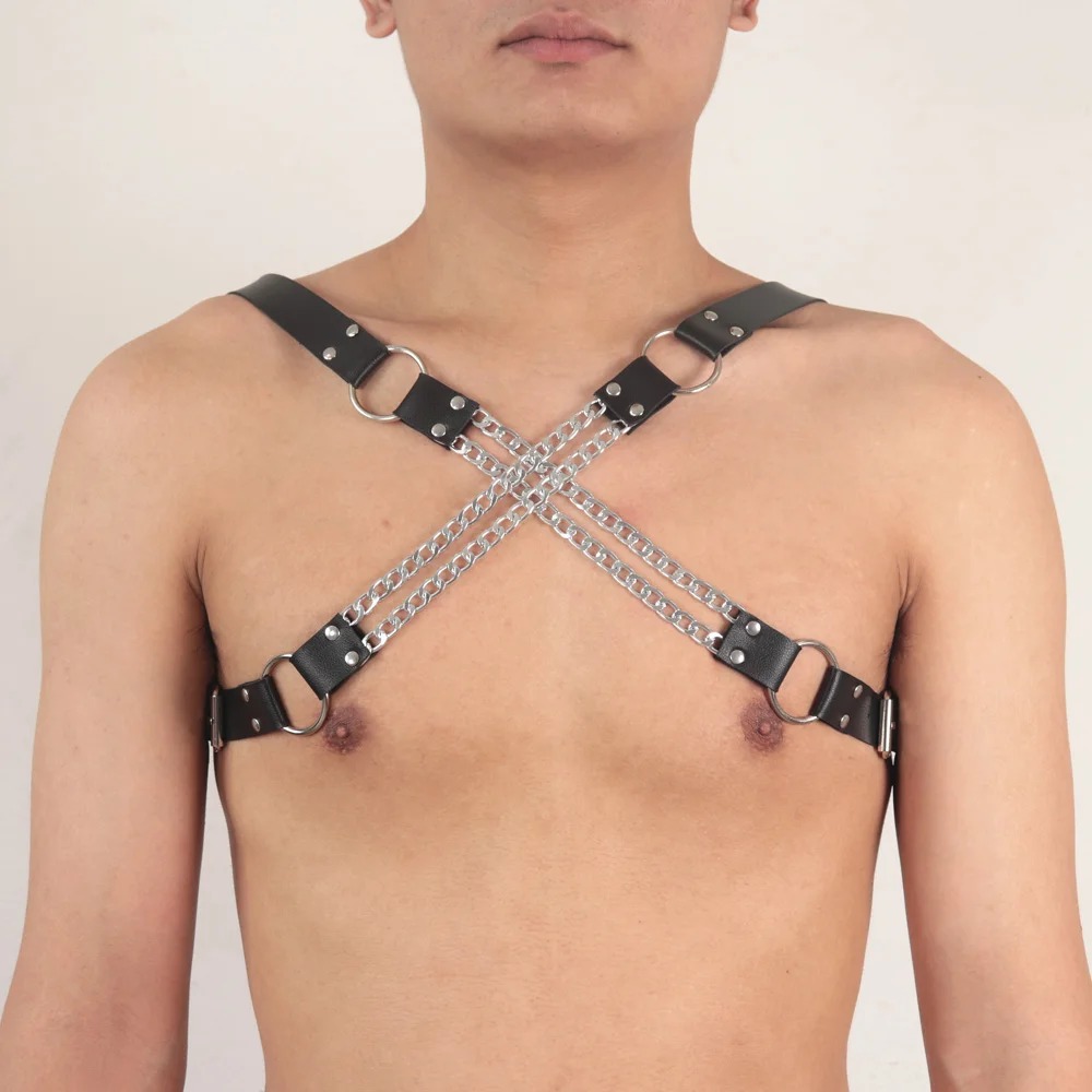 Men's Body Bondage And Discipline Leather Chain Strap