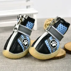 Sandwich Mesh Dog Shoes Breathable Reflective - Blue - View 1