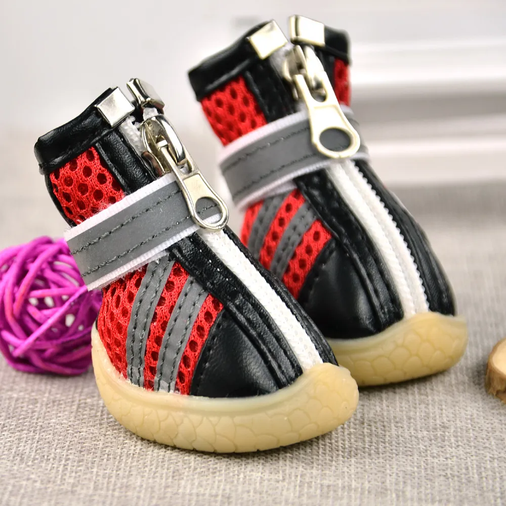 Sandwich Mesh Dog Shoes Breathable Reflective - Red