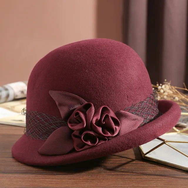 Women's Wool Top Retro Woolen Basin Hat Wine Red - Shop at LoveMi