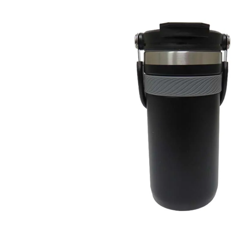 304 Stainless Steel Vacuum Cup With Double Drinking Mouth Design - Black