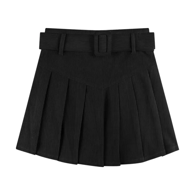 Corduroy Half Women's Autumn A line Half Skirt Pleated Skirt Black - Shop at LoveMi