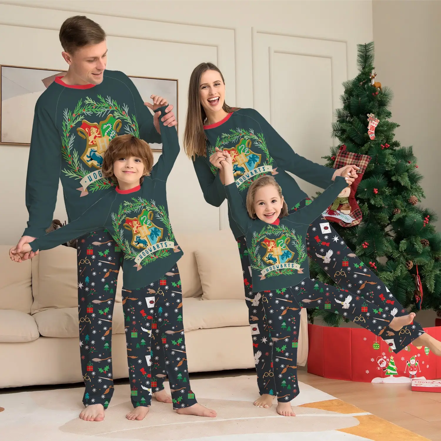 Cartoon Graphic Print Crew Neck Homewear Pajamas