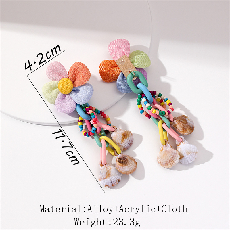 Candy Color Shell Flower Beaded Beach Style Premium Earrings