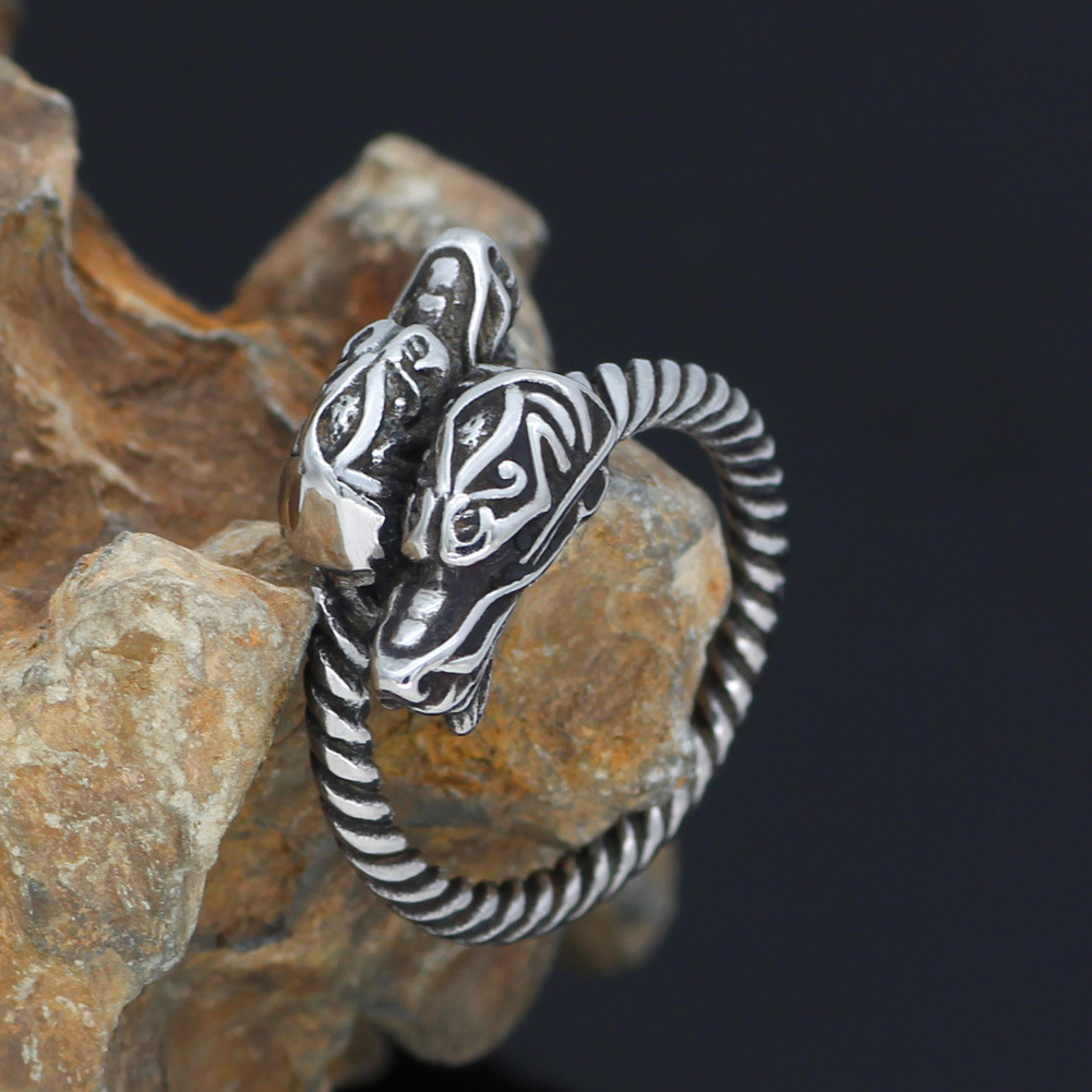 Vintage Viking Poisonous Dragon Ring Titanium Steel Men's Ring