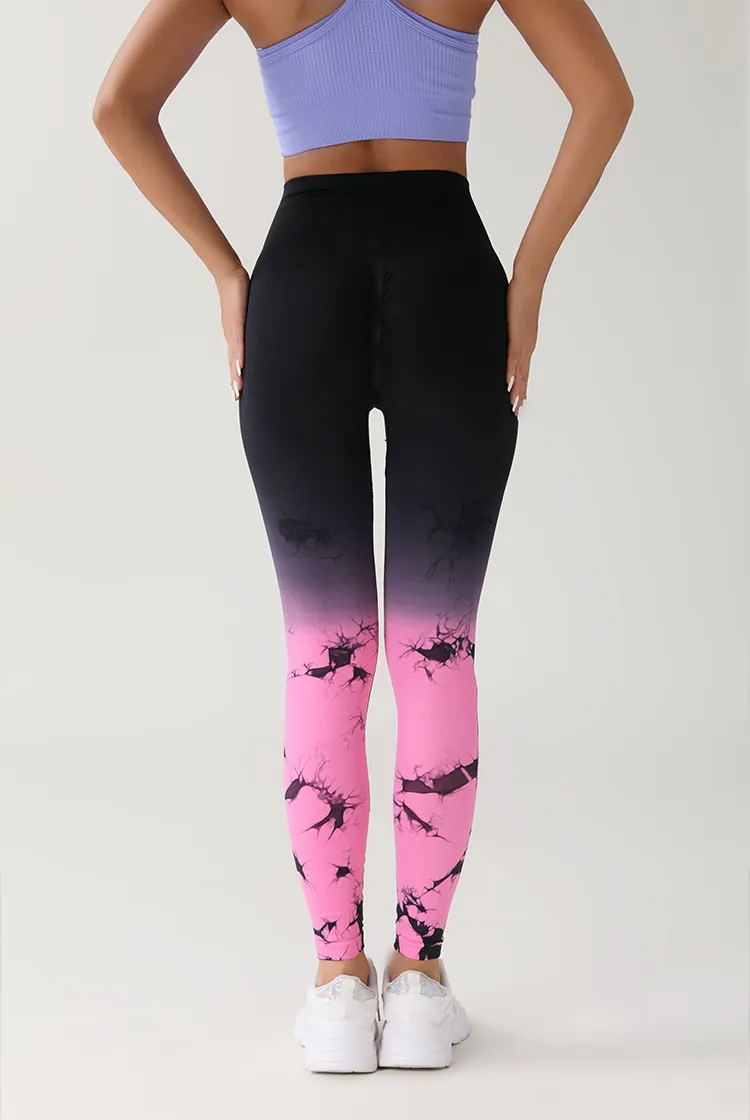 Gradient Tie-dye Yoga Seamless Female Running Workout Pants - Gradient Pink