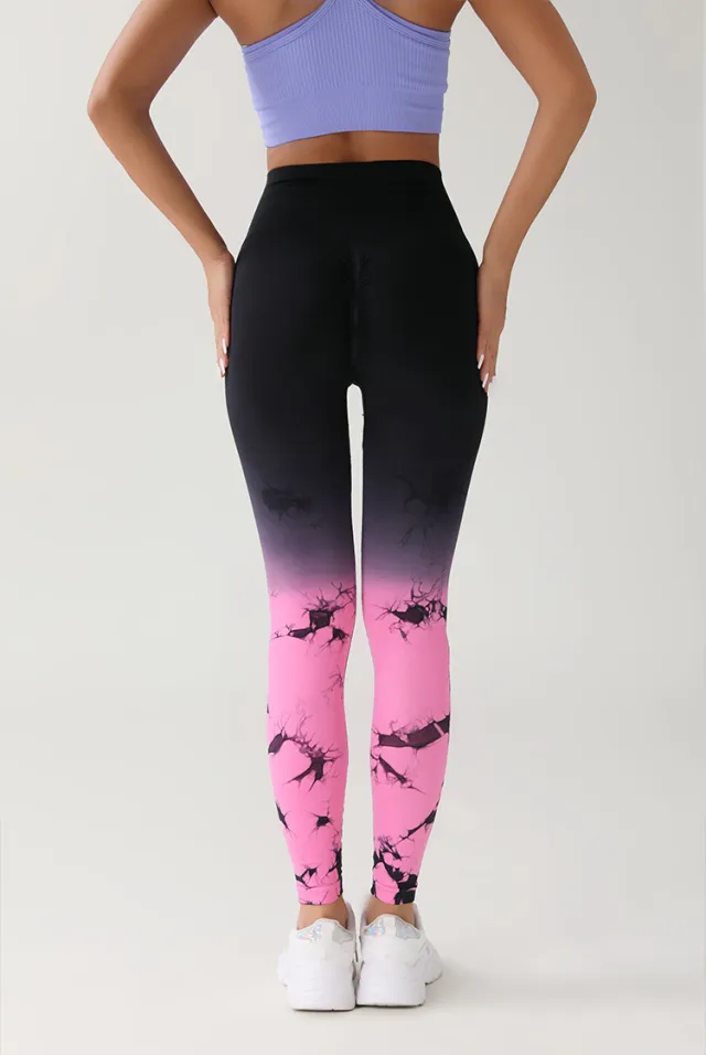 Gradient Tie dye Yoga Seamless Female Running Workout Pants Gradient Pink - Shop at LoveMi