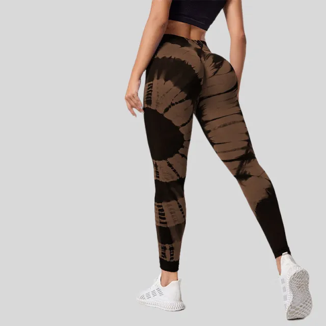 High Waist Hip Lift High Elastic Tie dye Seamless Yoga Pants Brown - Shop at LoveMi